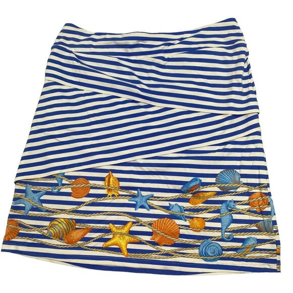 J. McLaughlin Tiered CATALINA Cloth Seashell Skirt Blue Stripe Stretch Size L - Picture 1 of 7
